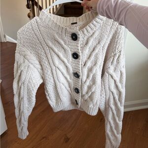 Free People Cream Bonfire Cable Knit Cardi